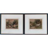 Henry G Walker - Pair of framed polychrome engravings, depicting country village scenes