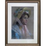 Framed pastel side portrait profile of a female. App. 56 x 39cm