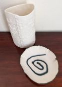 TWO SMALL PIECES OF STUDIO POTTERY, VASE STAMPED STEIFF, PIN DISH LINDA CASWELL
