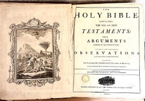 REV OSTERVALD, HOLY BIBLE WITH ARGUMENTS, 18th CENTURY, FULL LEATHER BOUND