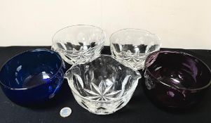 THREE WINE GLASS COOLING BOWLS PLUS TWO GLASS FINGER BOWLS