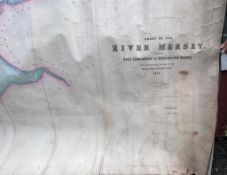CHART OF RIVER MERSEY LIGHTHOUSE TO WARRINGTON BRIDGE, 1871, APPROX 100 x 390cm