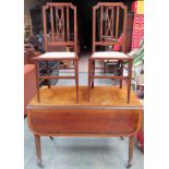 19TH CENTURY MAHOGANY INLAID DROP LEAF PEMBROKE TABLE, PLUS PAIR OF BEDROOM CHAIRS