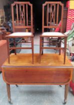 19TH CENTURY MAHOGANY INLAID DROP LEAF PEMBROKE TABLE, PLUS PAIR OF BEDROOM CHAIRS