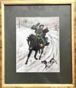 SIGNATURE INDISTINCT, OIL ON CANVAS, 'THE SNOW GALLOP', FRAMED AND GLAZED, APPROX 31 x 23.5cm