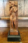 CYRIL SAUNDERS SPACKMAN 1887-1963, CARVING IN OAK, 'STANDING FIGURE' UPON POLISHED SLATE BASE, TOTAL