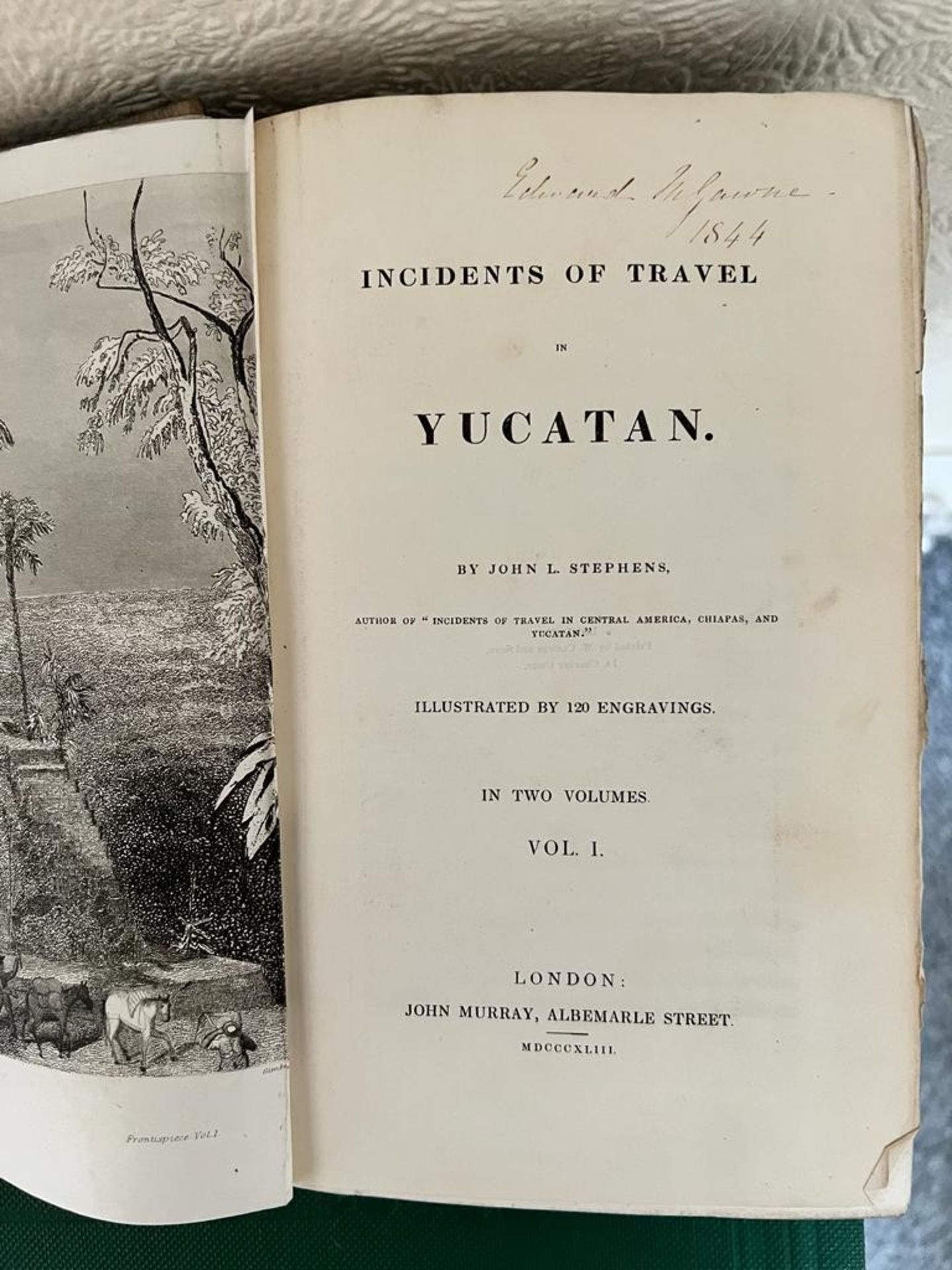 STEPHENS, JOHN L, INCIDENTS OF TRAVEL IN YUCATAN, 1843, TWO VOLUMES, BOARD BACKS, INCLUDING MAP, - Image 2 of 5