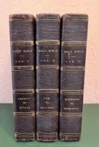 CLARENDON PRESS HOLY BIBLE, THREE VOLUMES, 1826, WITH MAPS AND ILLUSTRATIONS, FULL LEATHER BOUND