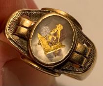 10ct GOLD MASONIC RING SET WITH WHITE CITRINE, SIZE V, TOTAL WEIGHT APPROX 5.28g