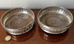 PAIR OF SILVER COASTERS, LONDON ASSAY, DIAMETER APPROX 13cm