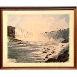 BEN BABEHOWSKY, PRINT, 'MAID OF THE MIST BELOW NIAGARA FALLS', FRAMED AND GLAZED, APPROX 33 x 43cm