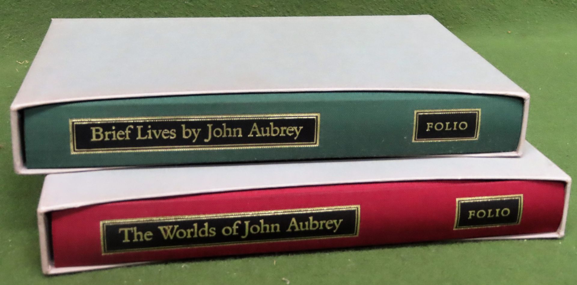 FOLIO SOCIETY TWO VOLUMES - THE WORLDS OF JOHN AUBREY & BRIEF LIVES BY JOHN AUBREY REASONABLE USED