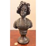 GREUZE, BRONZE BUST OF YOUNG WOMAN, SIGNED TO REVERSE, APPROX 28cm HIGH