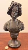 GREUZE, BRONZE BUST OF YOUNG WOMAN, SIGNED TO REVERSE, APPROX 28cm HIGH