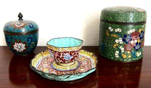 THREE PIECES OF EARLY 20th CENTURY CLOISONNE ENAMEL
