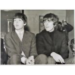 SIGNED ORIGINAL UNPUBLISHED PHOTOGRAPH OF PAUL McCARTNEY & GEORGE HARRISON, TAKEN AT CAIRD HALL,