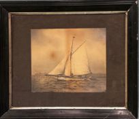 EARLY PHOTOGRAPH CIRCA 1900 OF GAFF RIGGED SAILING BOAT, FRAMED AND GLAZED, APPROX 30 x 36cm