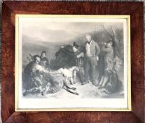 AFTER EDWIN LANDSEER JOHN BROMLER, STEEL ENGRAVING, 'DEATH OF A STAG GLEN TILT', FIGURED WALNUT