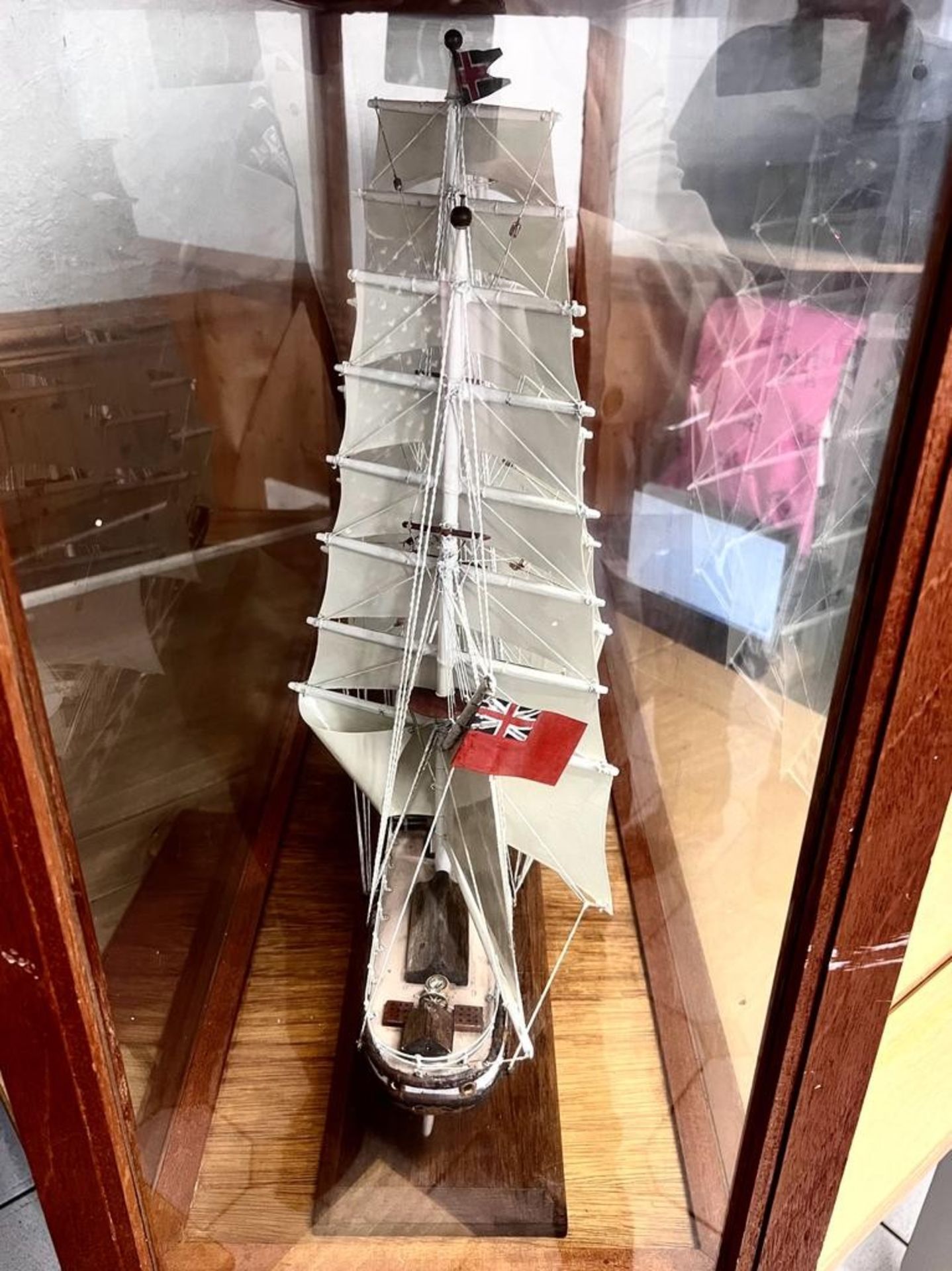 CASED MODEL OF A FOUR MASTED CLIPPER TRAINING SHIP FROM INDEFATIGABLE SCHOOL. CASE APP. 75CM H X - Image 5 of 6