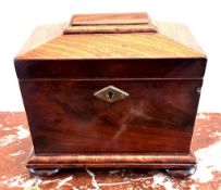 SARCOPHAGUS FORM TWO COMPARTMENT TEA CADDY, APPROX 18 x 19 x 13cm