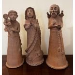 THREE 20th CENTURY TERRACOTTA FIGURES, ARTIST UNKNOWN, RIGHT FIGURE APPROX 48cm HIGH