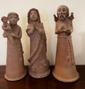 THREE 20th CENTURY TERRACOTTA FIGURES, ARTIST UNKNOWN, RIGHT FIGURE APPROX 48cm HIGH