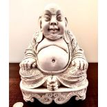 WHITE COMPOSITION SEATED ORIENTAL FIGURE, LAFARO SIGNATURE TO BASE, APPROX 24cm HIGH