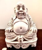 WHITE COMPOSITION SEATED ORIENTAL FIGURE, LAFARO SIGNATURE TO BASE, APPROX 24cm HIGH