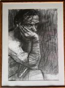S RELPH, CHARCOAL DRAWING, 'CONTEMPLATION', SIGNED LOWER LEFT, FRAMED AND GLAZED, APPROX 182 x 57.