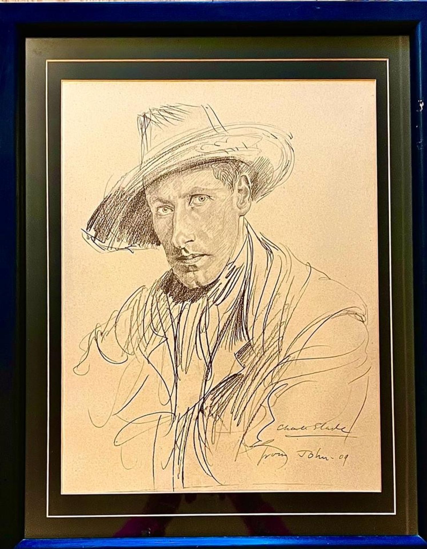 AFTER AUGUSTUS JOHN, FACSIMILE PENCIL, CF SLADE, 1909, APPROX 38.5 x 28cm