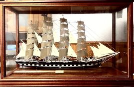 CASED MODEL OF A FOUR MASTED CLIPPER TRAINING SHIP FROM INDEFATIGABLE SCHOOL. CASE APP. 75CM H X
