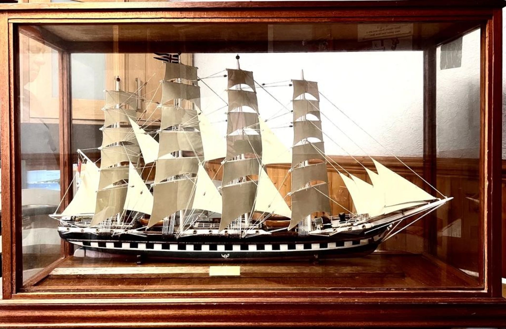 CASED MODEL OF A FOUR MASTED CLIPPER TRAINING SHIP FROM INDEFATIGABLE SCHOOL. CASE APP. 75CM H X