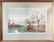 F OLSEN, WATERCOLOUR, 'THE GATE IN THE HEDGE', SIGNED LOWER RIGHT, FRAMED AND GLAZED WITH NON-