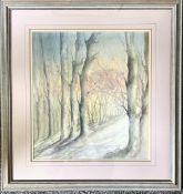 CATHERINE JAMES, WATERCOLOUR, 'WINTER WOODLAND, MOUNT MURRAY', SIGNED, TITLED AND DATED '90,