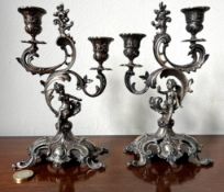 PAIR OF ROCOCO SILVER PLATED CANDLESTICKS, APPROX 20cm HIGH