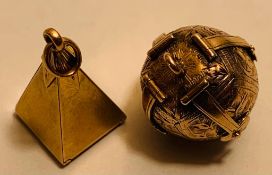9ct PLATED SILVER MASONIC FOLDING ORB PENDANT, WEIGHT APPROX 7.84g, AND YELLOW COLOUR MASONIC