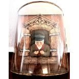 CARVED FIGURE BUST OF A SEAFARER WITHIN A CONVEX GLASS CASE, APPROX 26cm HIGH, 24cm WIDE AND 10.