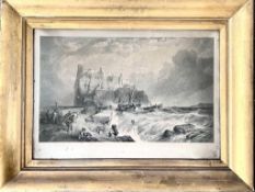 AFTER C STANFIELD RA, MONOCHROME LITHOGRAPH, 'CASTLE OF ISCHIA', WITHIN GILT FRAME, ENGRAVED BY E