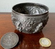 INDIAN SILVER BOWL AND GEORGE III CROWN BROOCH