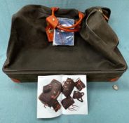 BRIC'S, PAIR OF HOLDALLS WITH LEATHER TRIM, AS NEW, APPROX 55 x 29cm