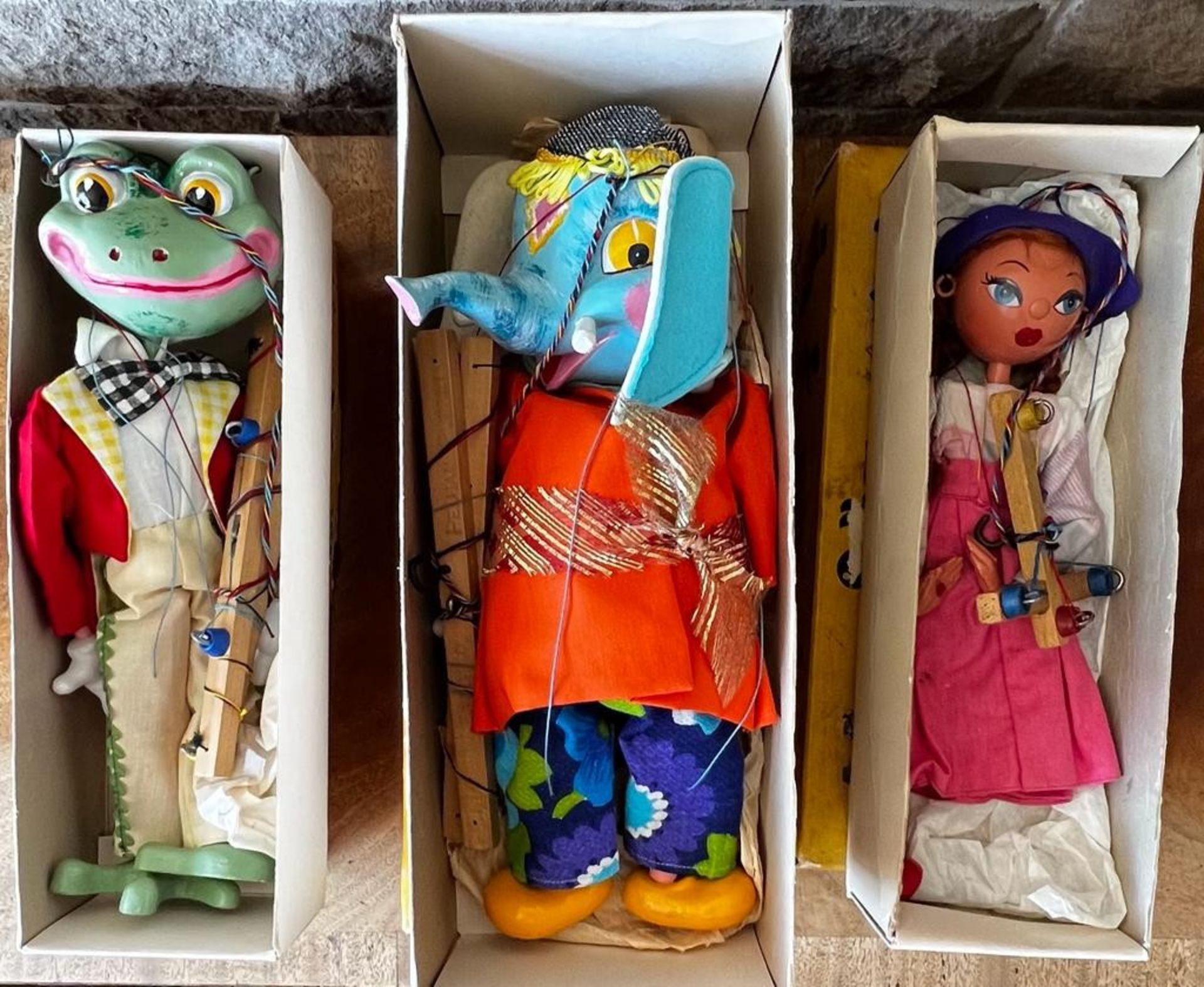 THREE LARGE PELHAM PUPPETS WITH ORIGINAL BOXES