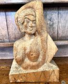 CYRIL SAUNDERS SPACKMAN 1887-1963, FIGURE OF FEMALE FIGURE CARVED IN OAK, CYPHER MARK TO REVERSE,