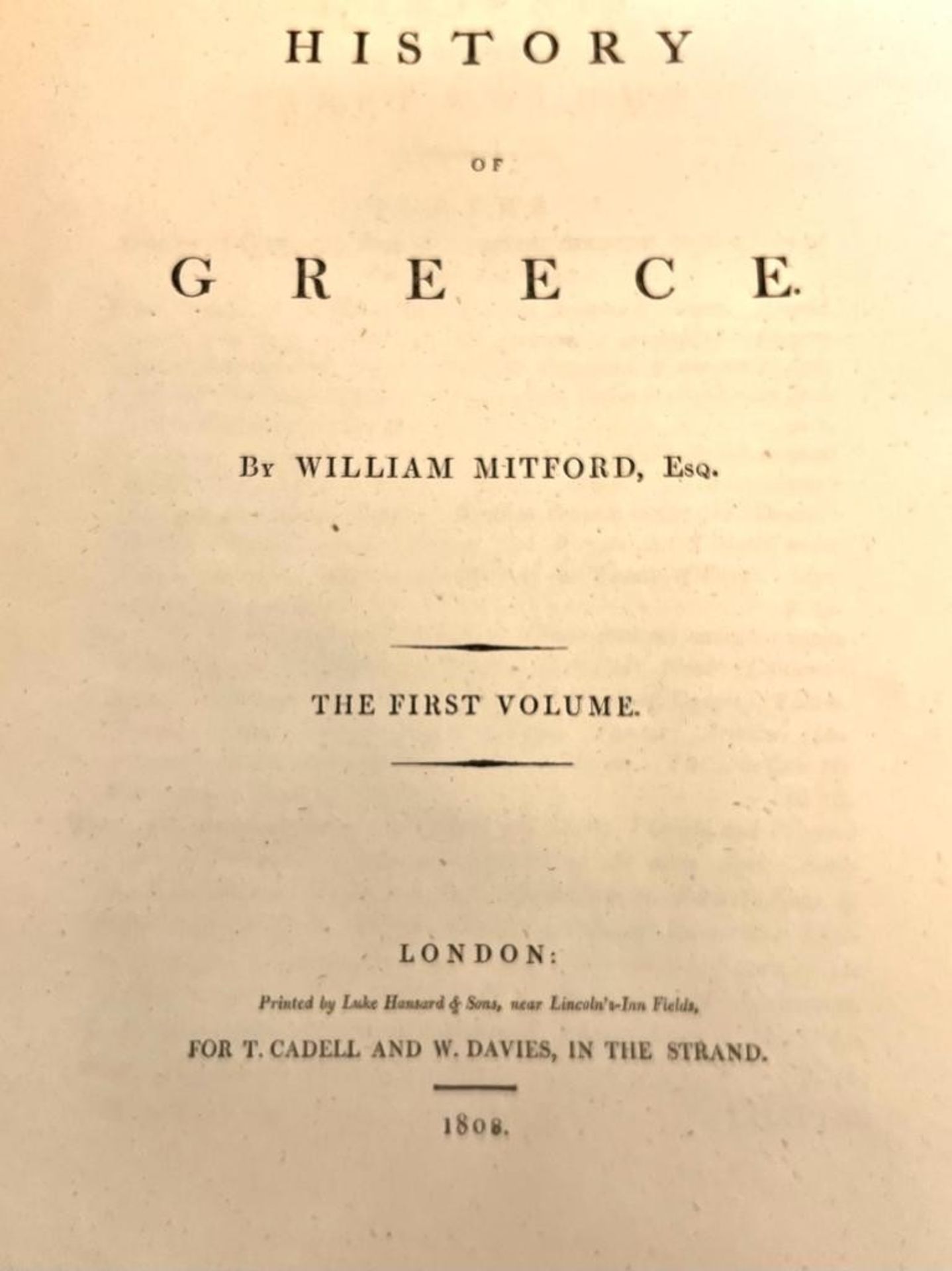 MITFORD, WILLIAM, HISTORY OF GREECE, FIVE VOLUMES, 1808, FULL LEATHER, MARBLED END PAPERS - Image 3 of 4