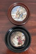 TWO SMALL POT LIDS, UNTITLED, FRAMES APPROX 11cm AND 12cm