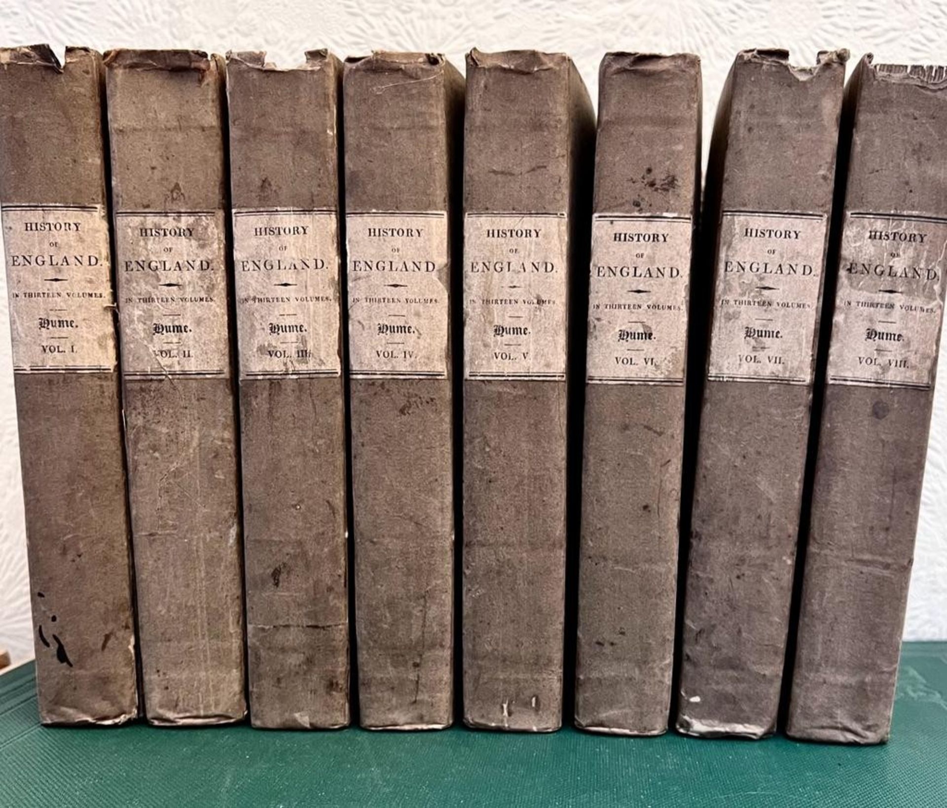 HUME, 'HISTORY OF ENGLAND', EIGHT VOLUMES, 1822, CLOTH BOARDS