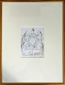 HARRY BILSON, PEN AND INK DRAWING, 'CHRISTMAS DINNER', SINGED LOWER RIGHT, APPROX 18.5 x 14cm