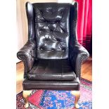 VINTAGE BROWN LEATHER BUTTON BACK LEATHER ARMCHAIR
