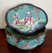 'MADE IN CHINA' SHAPED CLOISONNE BOX AND COVER