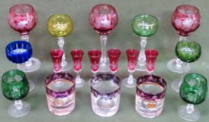 Mixed lot of various coloured and other glassware, stemmed glasses, etc all appears reasonable