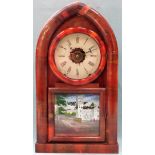 Jerome and Co. mahogany veneered mantle clock. App. 48cm H Used condition, chips and damage to